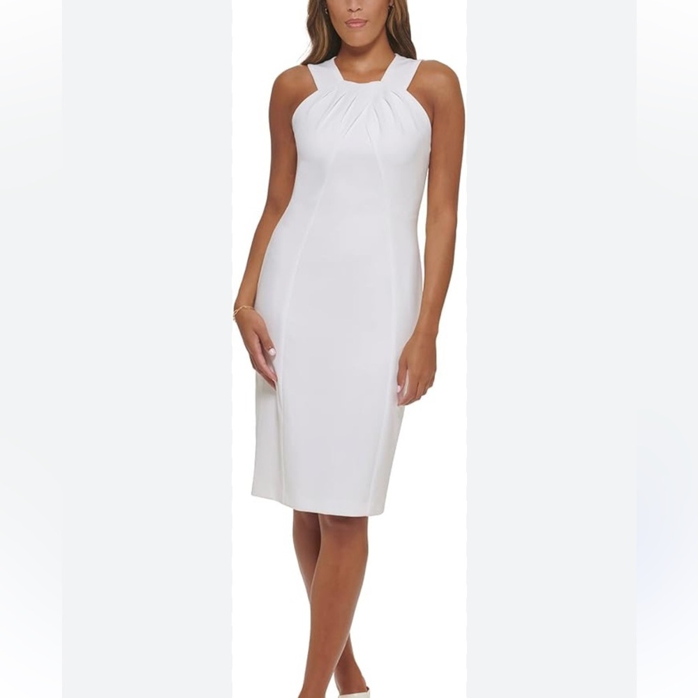 NWT Calvin Klein Pleated Halter Neck Scuba Crepe Sheath - size 8 - Picture 2 of 3